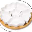 Foraineam Rotatable Serving Platters and Trays, Lazy Susan Relish Tray, 7-Compartment Divided Dishes, 11 Inch Porcelain Removable Bowl for Chip and Dip, Fruit, Nut, Candy and Snack