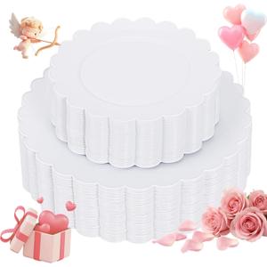 supernal 100pcs White Plastic Plates Disposable for Wedding,Plastic Plates For Party Includes 50pcs Dinner and Dessert Plate.Scalloped Plastic Platefor Valentine's Day Mother's Day and Easter