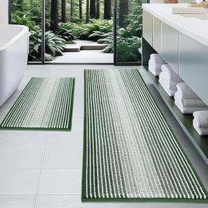 Bathroom Rugs and Mats Sets, 2 Piece Thick Absorbent Chenille Bath Mat Rug Set Non Slip, Soft Shaggy Bath Room Floor Mats for Bathroom, Machine Washable (Hunter Green, 20" x 60" Plus 20" x 32")