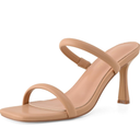 Shoe'N Tale Women's Strappy Heels Kitten Heeled Mules Two Straps Square Open Toe Slip On Sandals, Size 7.5, 
Nude