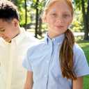 French Toast Girls' Fitted Short Sleeve Wrinkle-Resistant Blouse (16, Light Blue)