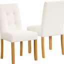 HomePop Button Tufted Fabric Dining Chairs - Ivory Textured Woven (Set of 2)