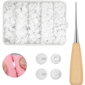 120 Sets T5 Plastic Snaps, White T5 Plastic Snaps for Fabric with Hook Awl, No-Sew Snap Buttons for Sewing Clothes, Diapers, DIY Handmade Crafts
