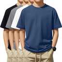 4 Pack Boys Short Sleeve T-Shirts 5-16 Years Crew Neck Layering Kids Casual Tops Basic Summer Loose Fit Shirts Tees (Black)