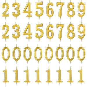 32 Pieces Number Birthday Candles Gold Cake Candles Number 0-9 Cake Decoration for Birthday Ten-Year Milestone Anniversary Wedding Party Celebration (Gold)
