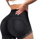 LODAY Womens Butt Lifter Padded Lace Panties Hip Enahncer Body Shaper Boyshort Underwear (Large, Black(mid Waist Shorts))