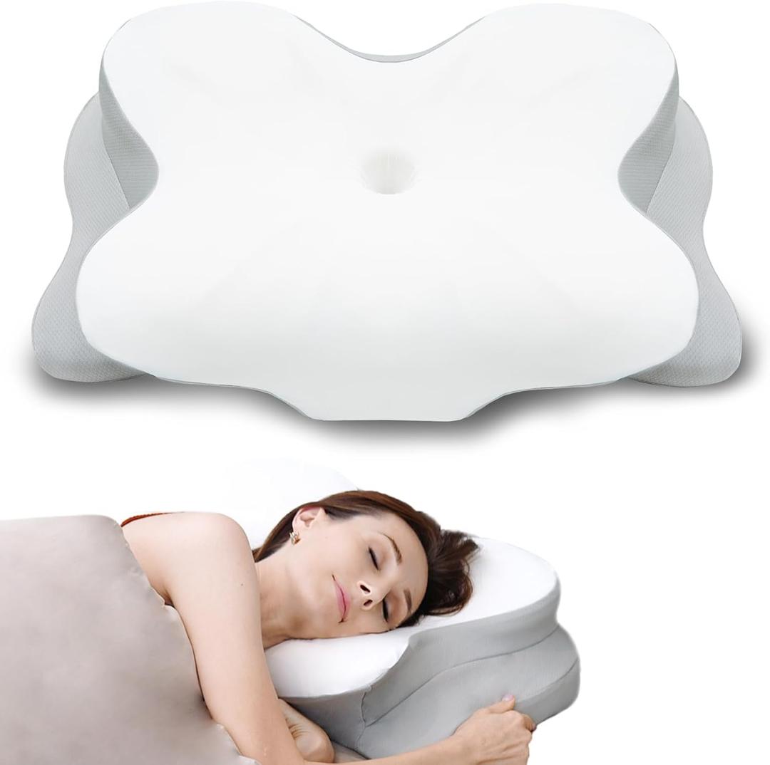Cervical Neck Pillow for Neck and Shoulder Pain Relief Ergonomic Pillow Orthopedic Pillows for Neck Pain Back Stomach Side Sleeper Pillow for Shoulder Pain Migraine Pillow Contour Pillow (Butterfly)