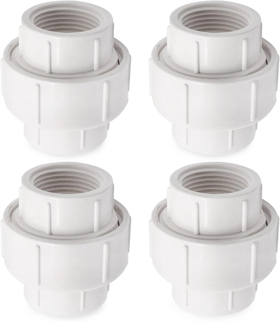 1 inch PVC Pipe Union Fittings, PVC Connectors Female Thread Coupling (1", 4pcs)