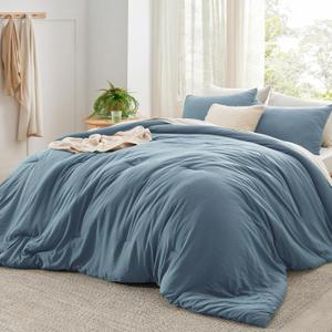 Bedsure Super King Plus Size Comforter Set, Mineral Blue Soft Prewashed Bedding for All Seasons, 3 Pieces GentleSoft Bed Set, 1 Lightweight Comforter (128"x120") and 2 Pillowcases (20"x36")
