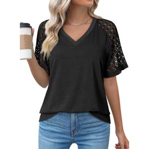 Dokotoo V Neck T Shirts for Women Spring Summer Tops Dressy Casual Blouses Basic Tees (Black, M)