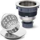 BOTEMY Stainless Steel Sink Drain Strainer 3-1/2 Inch Kitchen Sink Drain Assembly Kit with Removable Deep Sink Strainer Basket and Sink Stopper Flat Cover Replacement for Home Standard Kitchen Sinks (Brushed)