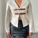 GORGLITTER Women's Dressy Cropped Jacket Buckle Front Long Sleeve V Neck Elegant Blazers Fall Trendy 2025 (M)