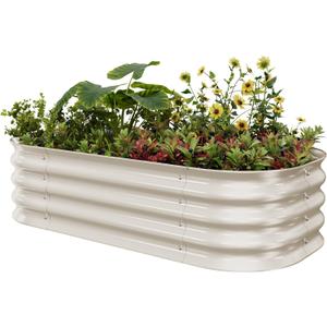 EAST OAK Galvanized Raised Garden Bed Kit, 4 x 2 x 1ft Oval Metal Planter Boxes Outdoor with Anti-Rust Coating, Sturdy Raised Garden Bed for Water Trough, Vegetables, Gardening Whisper White