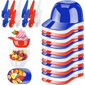48 Pack Baseball Helmet Ice Cream Dessert Bowls 24pc Spoons and 24pc 8oz Mini Dessert Cups Sundae Bowls Parfait Cups Appetizer Cups, Reusable Serving Baseball Cup Bowls for Birthday Party