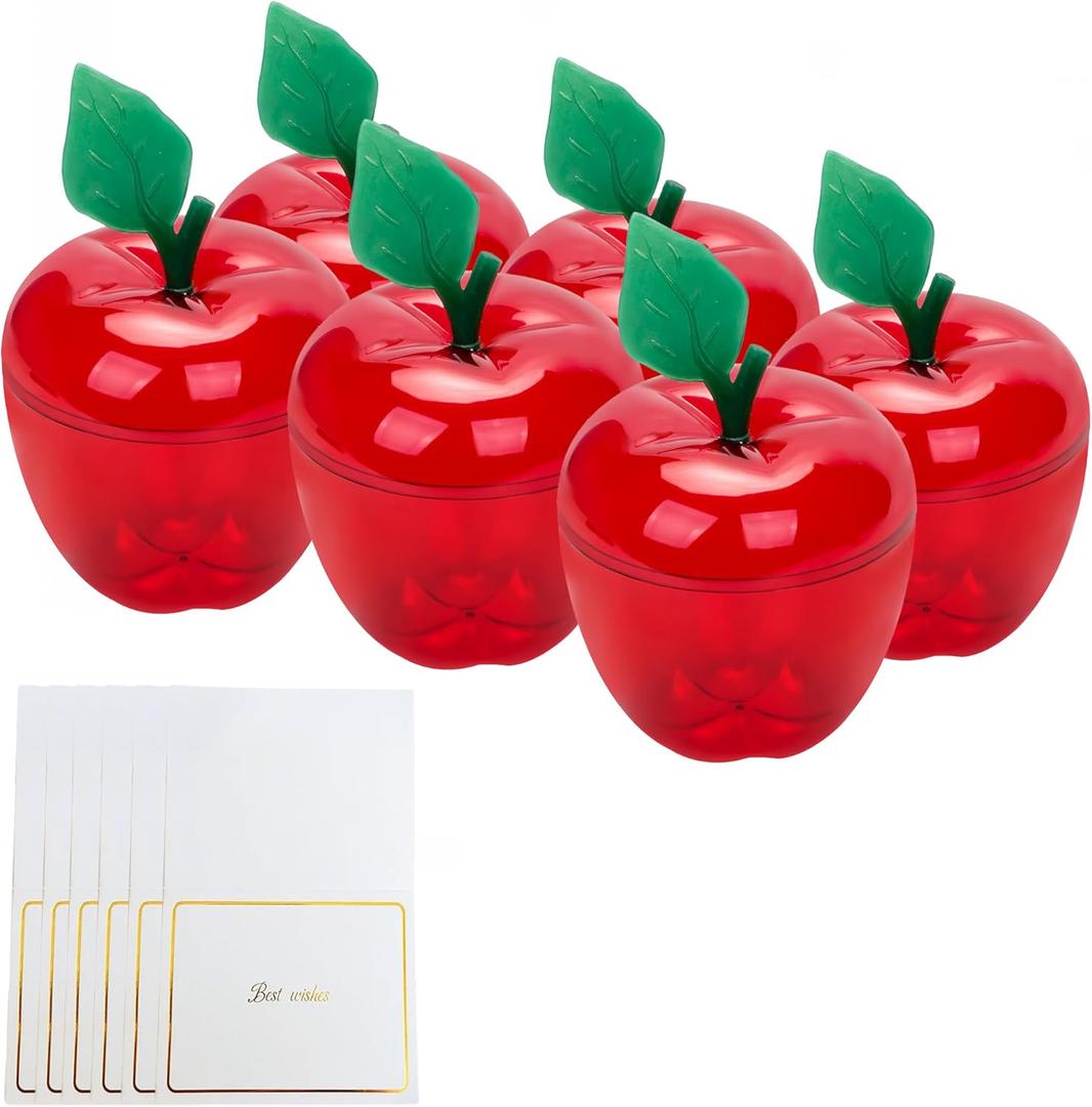 TIEYIPIN Large Red Apple Container with Blank Cards, Plastic Apple Shaped Gift Box Candy Jar, Back to School Teacher Appreciation Gift, Wedding Party Favor, Christmas Decorations Supplies, 6 Pack