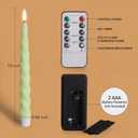 Spiral Green Flameless Taper Candles with Remote, Flickering Battery Operated LED Wax Candlesticks Spring Easter Home Decor Set of 6