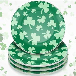 SiliFine 4 Pcs 6 Inch St. Patrick's Day Ceramic Decorative Plate Irish Shamrock Tableware Plate Leaf Clover Display Dish for St. Patrick's Celebration, Dinner Party, Wedding(Classic Color)