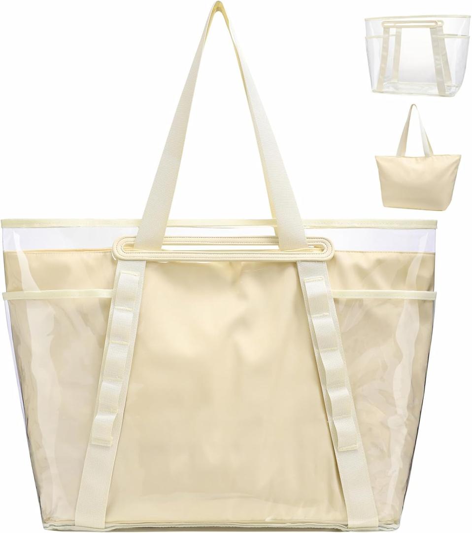 F-color Waterproof Beach Bags for Women - Machine Washable Travel Tote Bag with Zipper Cruise Swim Vacation Essentials (X-Large, Ivory, Xl)