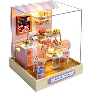 CUTEROOM DIY Doll Room Miniature Furniture Wooden House Kit-Sweet Talk | DIY wooden miniature room, built-in LED light ,protective dust cover included, detailed English manual, perfect display gift, 1:12