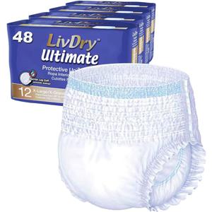 LivDry Ultimate XL Adult Incontinence Underwear, High Absorbency, Leak Cuff Protection, X-Large, 48-Pack