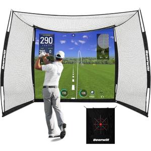 Golf Net with Simulator Impact Screen, 11x8ft Golf Practice Net Hitting Net Range Cage, HD Blank Impact Screen and Target Cloth, Simulators Enclosure for Driving Swing, Home Garage Backyard