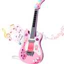 M SANMERSEN Kids Guitar for Girl Music Toy Electric Pink Guitars with Strap for Kid Toddler Musical Instrument Toys for 3 4 5 Year Old Girls Gifts