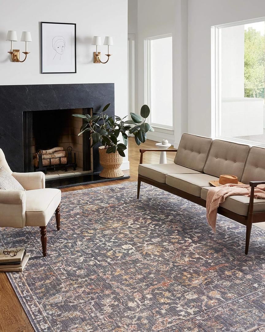 Loloi Chris Loves Julia x Rosemarie Collection ROE-04 Graphite/Multi 2'-7" x 12'-0" Runner Rug