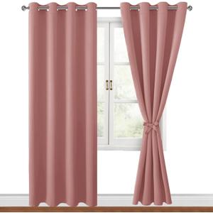 Hiasan Blackout Curtains for Bedroom, 52 x 96 Inches Long - Thermal Insulated & Energy Saving Window Curtains for Living Room, 2 Drape Panels Sewn with Tiebacks, Dusty Rose