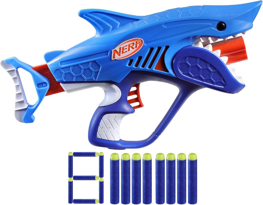 NERF Junior Wild Sharkfire, Easy Play Dart Blaster, 8 Nerf Elite Darts, Nerf Blaster Shark Toys for 6 Year Old Boys & Girls & Up, Outdoor Toys
