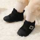 FEETCITY Baby Boots Boys Girls Infant Slippers Cozy Fleece Boots First Walking Shoes Warm Socks Newborn Crib Shoes (Black)