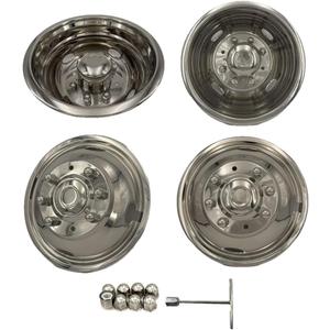 the RAW Polished 17" Wheel Simulators, 8 Lug Wheel Simulator Kit for 2011-Current Chevrolet/GMC C/K3500 Dually Wheel Cover Set, for 17" x 6.5" Dual Wheel, Bolt on mounting (L304 Stainless Steel)