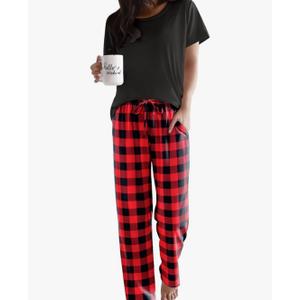 Ekouaer Pajama Sets for Women Round Neck Pjs Short Sleeve Sleepwear with Long Pants Loose Lounge Sets XL