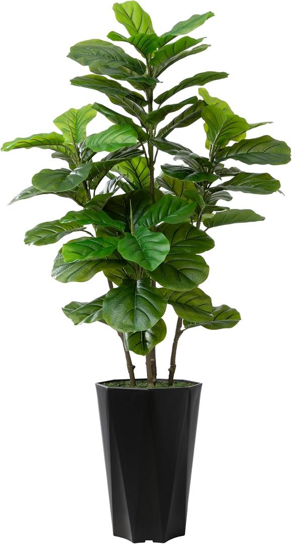Artificial Fiddle Leaf Fig Tree 5FT - Faux Fig Tree with Black Diamond Planter - Tall Fake Floor Plant Potted - Artificial Silk Tree for Home Office Living Room Decor Indoor