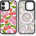 Magnetic for iPhone 16 Magsafe Case Cute - Durable Shockproof 6.6 ft Drop Impact Phone Case - Black Funny Checkered Cherry Design for iPhone 16 6.1"
