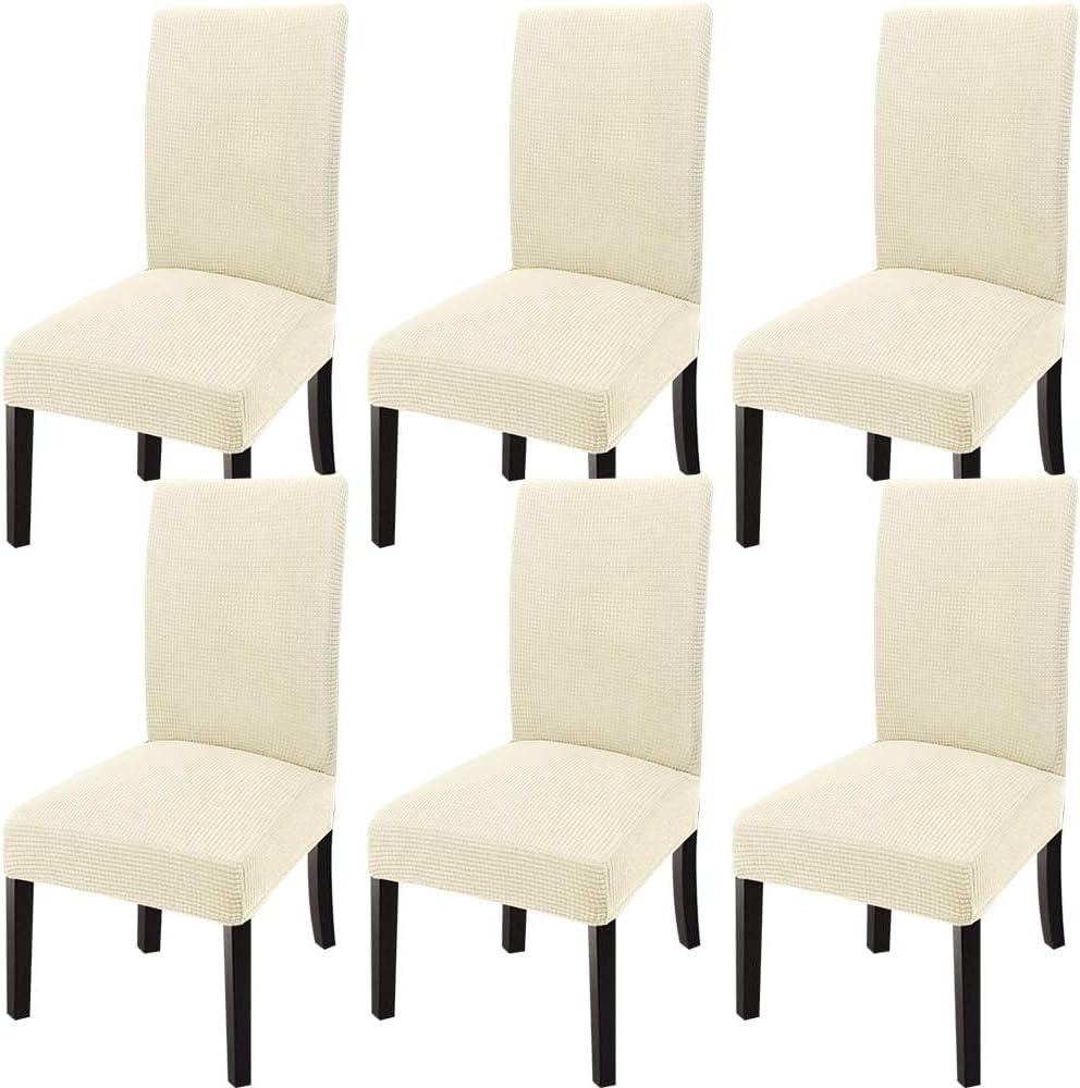 GoodtoU Chair Covers for Dining Room 6 Pack, Stretch Parson/Dining Chair Slipcover Removable Washable Chair Protector for Home/Restaurant/Banquet,Forros para Sillas de Comedor(Cream, Set of 6)