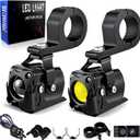 Motorcycle Lights LED Auxiliary Spotlights Driving Fog Light, with Mount Brackets 7 Modes White/Amber Dual Color Strobe Switchback for Motorcycle Electric Bike, 2PCS