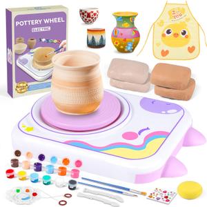 weirtoya Pottery Wheel for Kids -Arts & Crafts Painting Set for Ages 3+ Pottery Studio Kit with 4 Pack Air-Dry ClayArt Supplies for Kids Toys Girls Birthday Gift for 3+(Purple)