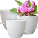 WSMKSZ 12/10/9 inch Large Self Watering Pots, Plant Pots with Mesh Drainage Holes for Indoor Outdoor Garden Plants, Flower Pots with Removable Deep Reservoir, Set of 3 Plastic Planters, White