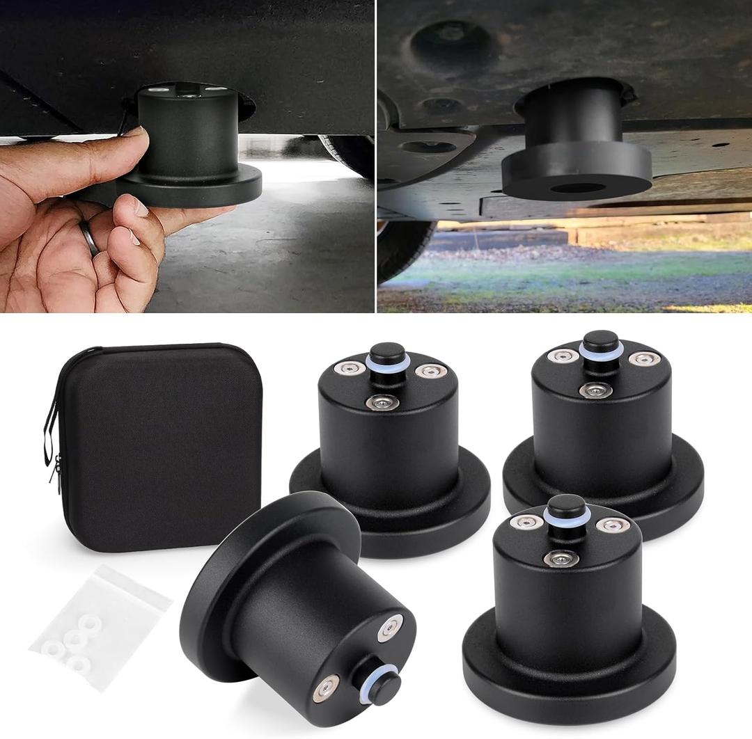 4 Pack Jack Pucks with Storage Case,Heavy Duty Floor Jack Lifting Jack Pad Lift Point Adapter Compatible with Rivian R1T R1S Accessories(Black,Magnetic Base Design)