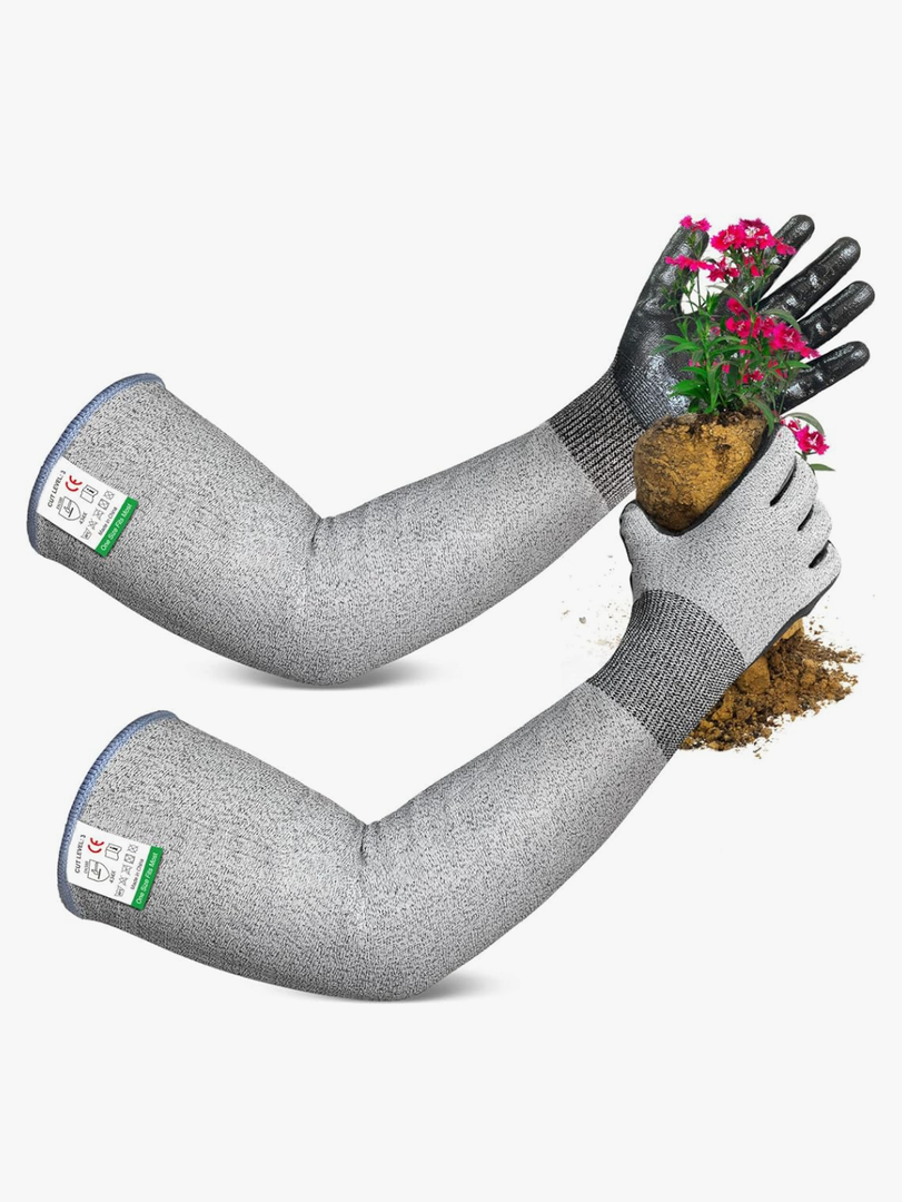 Evridwear Long Gardening Gloves Cut Resistant Sleeves with Anti-slip Nitrile Coated Palm for Gardening and Landscaping