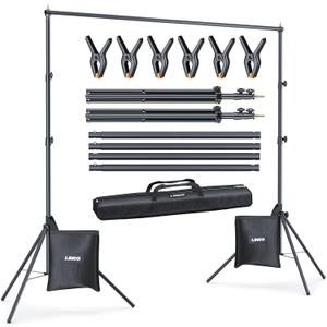 LINCO Lincostore Backdrop Stand for Parties Kit 10x7 ft Adjustable Back Drop Photography Studio Photo Background Support System with Clamps, Sand Bag, Carrying Bag (10x7 ft)