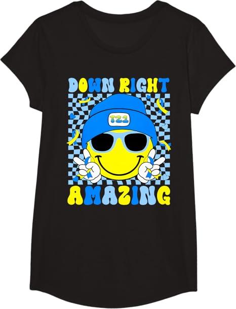 Down Right Amazing T21 Down Awareness Smile Face Boy Girl T-Shirt, Size S