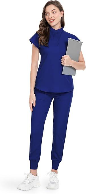 niaahinn Scrubs for Women Nurse Uniform  Stretch Top  for Nurse Esthetician Workwear (X-Large, Dark-blue)