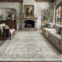 8x10 Area Rug Blue Washable Vintage Netural Living Room Carpet