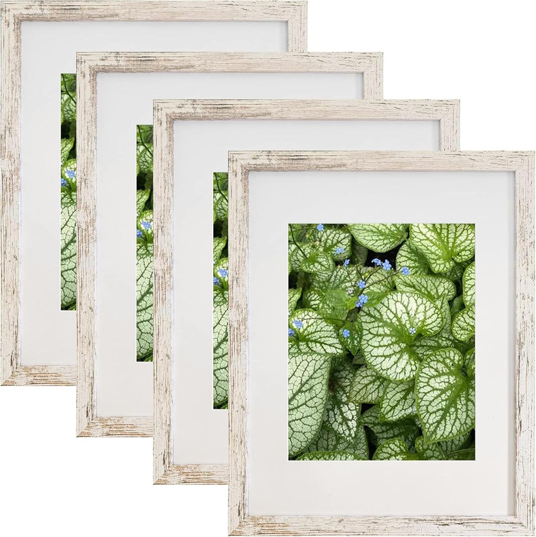 SESEAT 11x14 Frames Pack of 4,Display Pictures 8x10 with Mat or 11x14 Without Mat,Wall Mounting, Distressed White