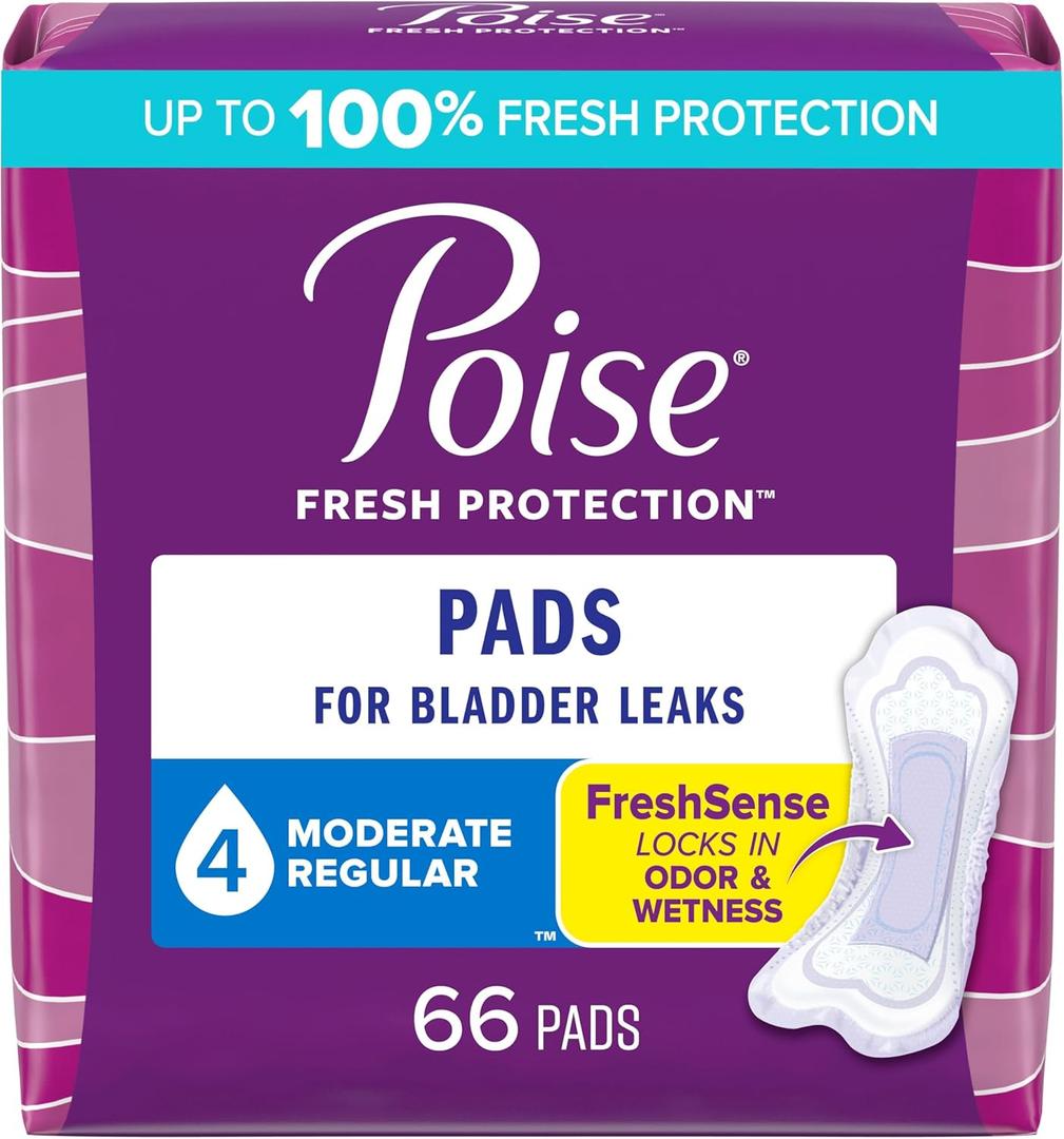 Poise Incontinence Pads & Postpartum Incontinence Pads, 4 Drop Moderate Absorbency, Regular Length, 66 Count 