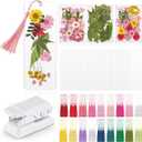 Fuyoooo 376 Pcs Dried Flower Bookmark Making Kit, DIY Bookmark Laminating Pouches with Tassels and Puncher DIY Project Gifts for Mother's Day Women Book Lovers (Pink,2 x 6 Inch)