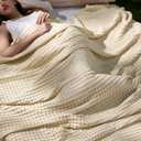 Bedsure Cooling Cotton Waffle Queen Size Blanket - Lightweight Breathable Blanket of Rayon Derived from Bamboo for Hot Sleepers, Natural, 90x90 Inches