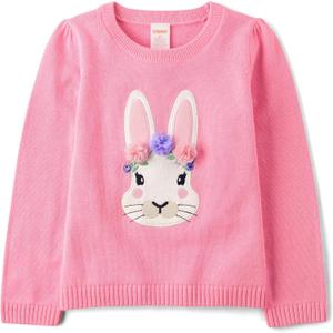 Gymboree Girls and Toddler Long Sleeve Embroidered Crew Neck Pullover Sweater (12-18 Months, Pink Bunny)
