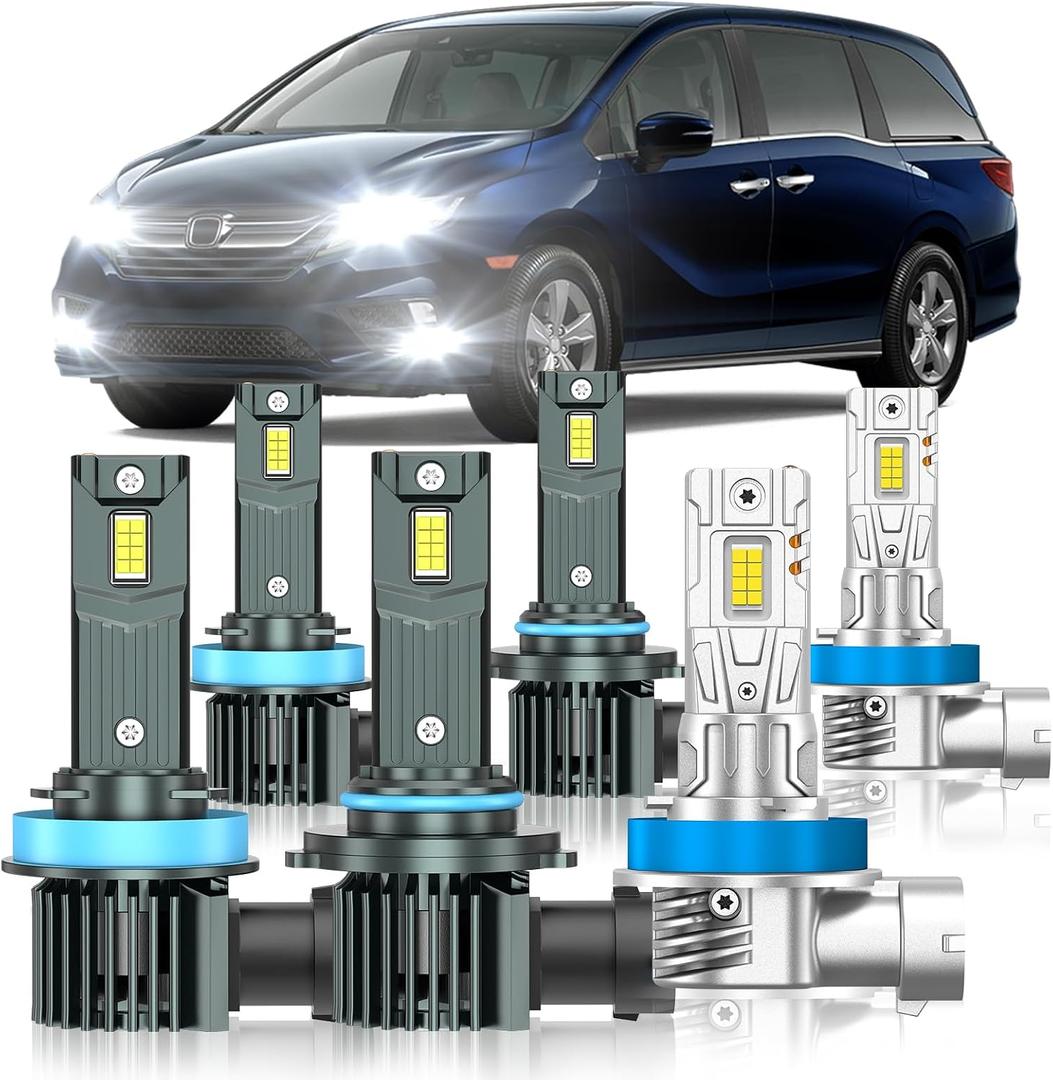 Compatible with Honda Odyssey 2011-2020 Fog Bulbs, High&Low Beam Fog Light Bulbs Combo, 800% Super Bright 6000K Cool White, Plug and Play, Pack of 6